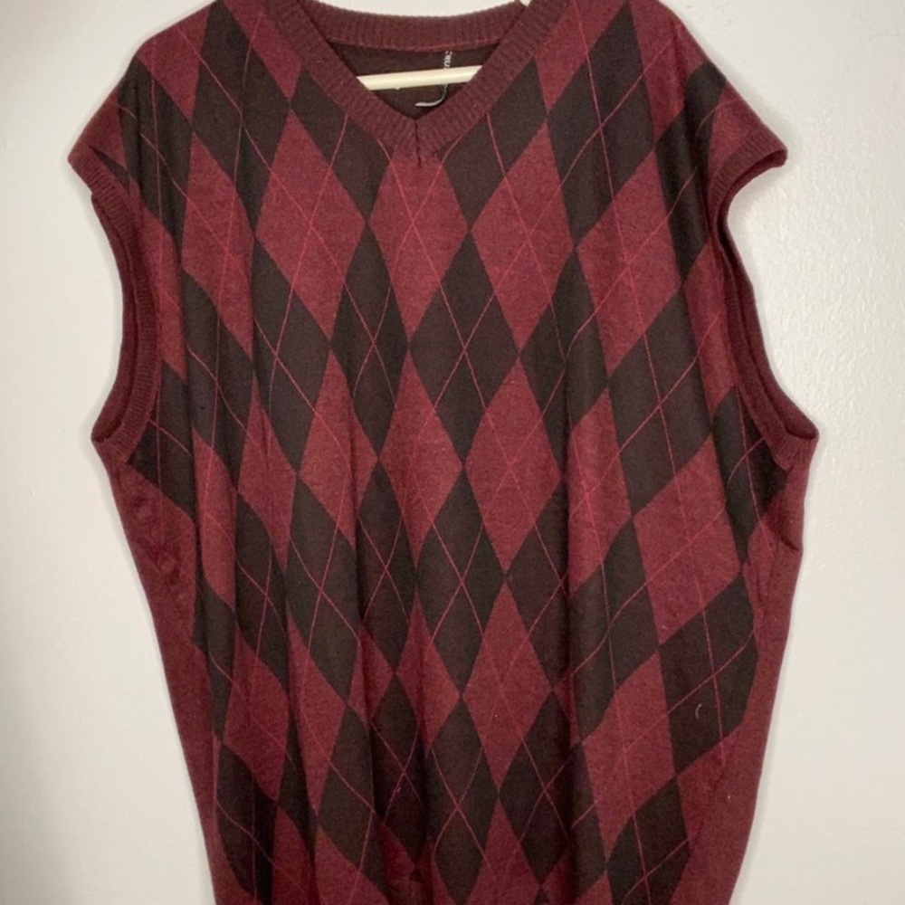 Red argyle vest